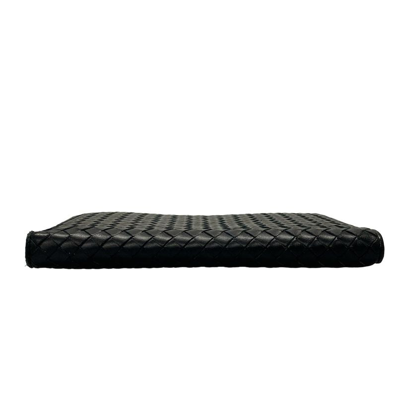 Bottega Veneta Intrecciato Black L-shaped Zipper Clutch Leather