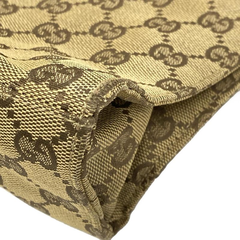 Gucci Handbag Jackie/gg Pattern 13355 Dark Brown And Beige Leather