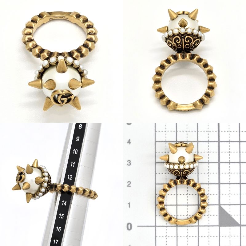 Gucci 582608 Double G Glass Pearl Studded Ring S Approx 13 Gold-tone Metal Aged