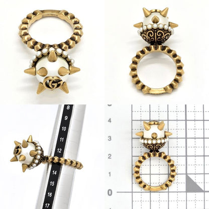 Gucci 582608 Double G Glass Pearl Studded Ring S Approx 13 Gold-tone Metal Aged