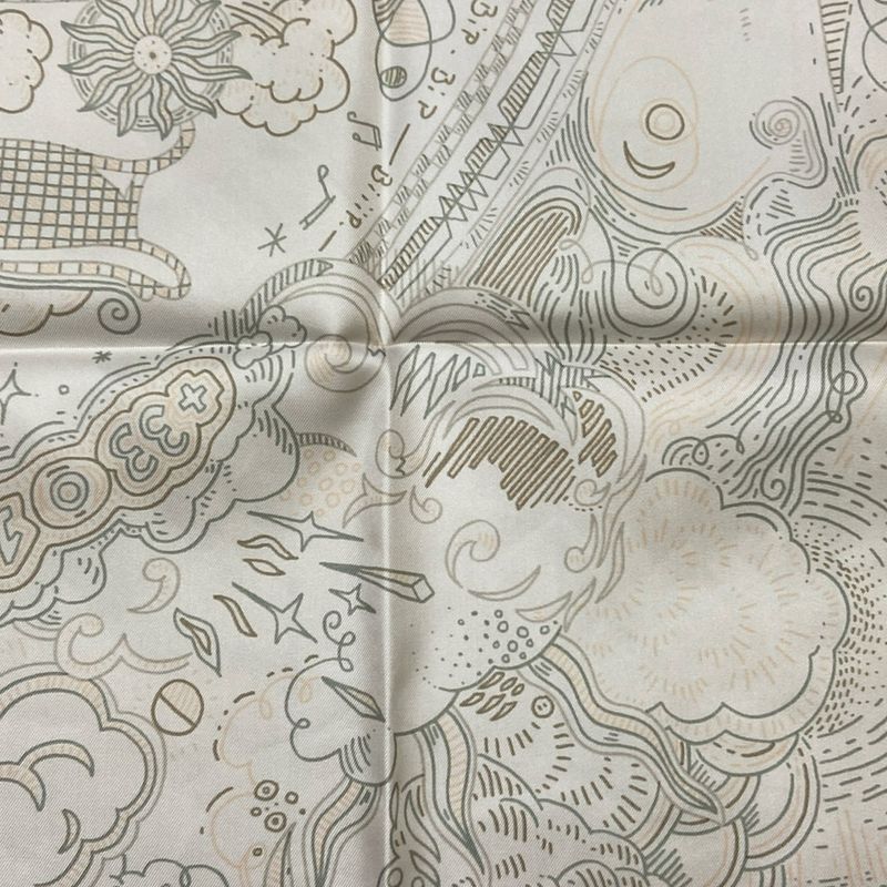 Hermes Scarf Carré 90 White X Rose Nacre X Vert De Gris Please HOLD THE