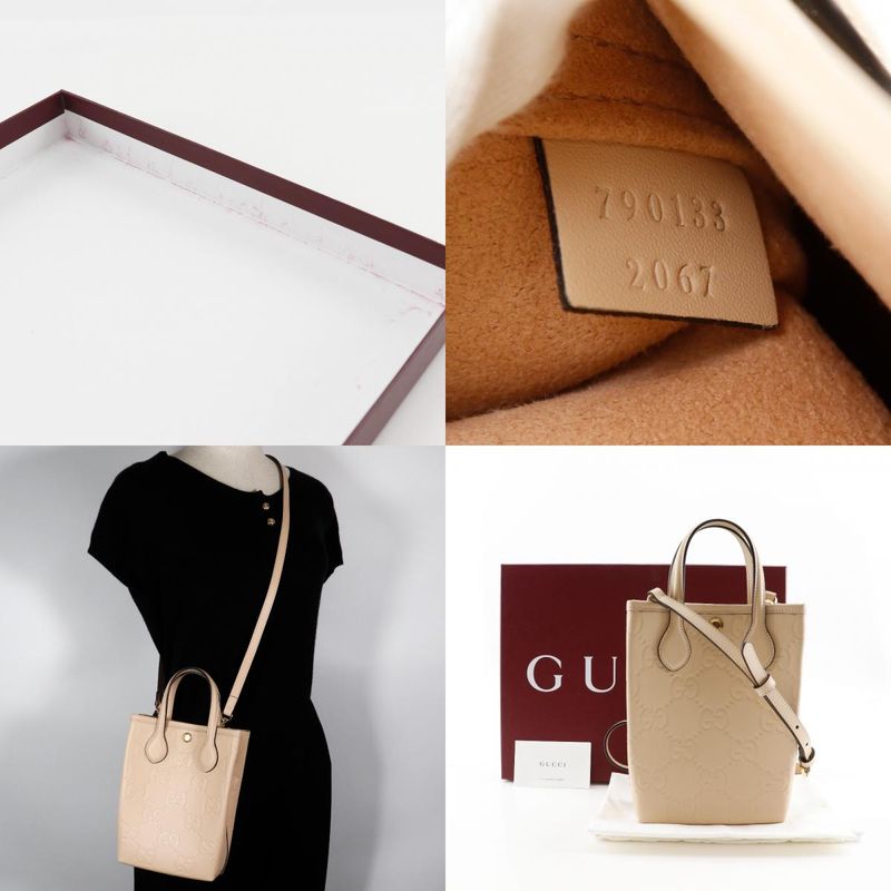 Gucci Super Mini Bag 2WAY Shoulder Jumbo GG 790133 Leather Beige Ladies Handbag