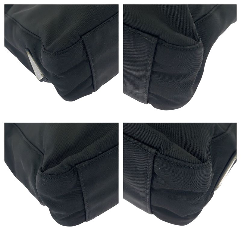 Prada Tessuto Triangle Logo Plate Black Silver Hardware Nylon Tote Handbag