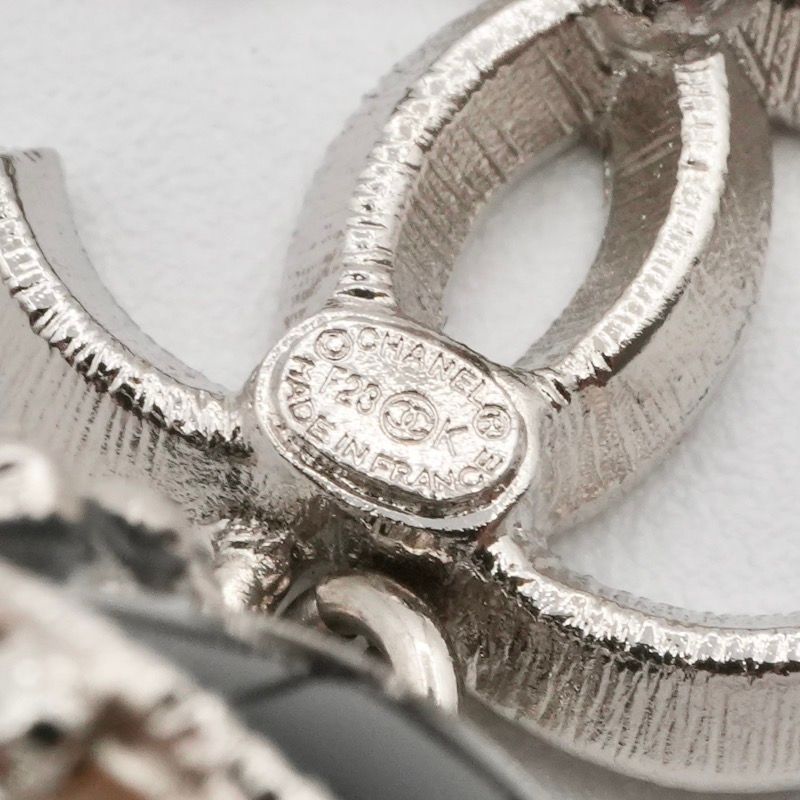 Chanel Earrings Earring Silver Black Coco Mark Rhinestone Flower