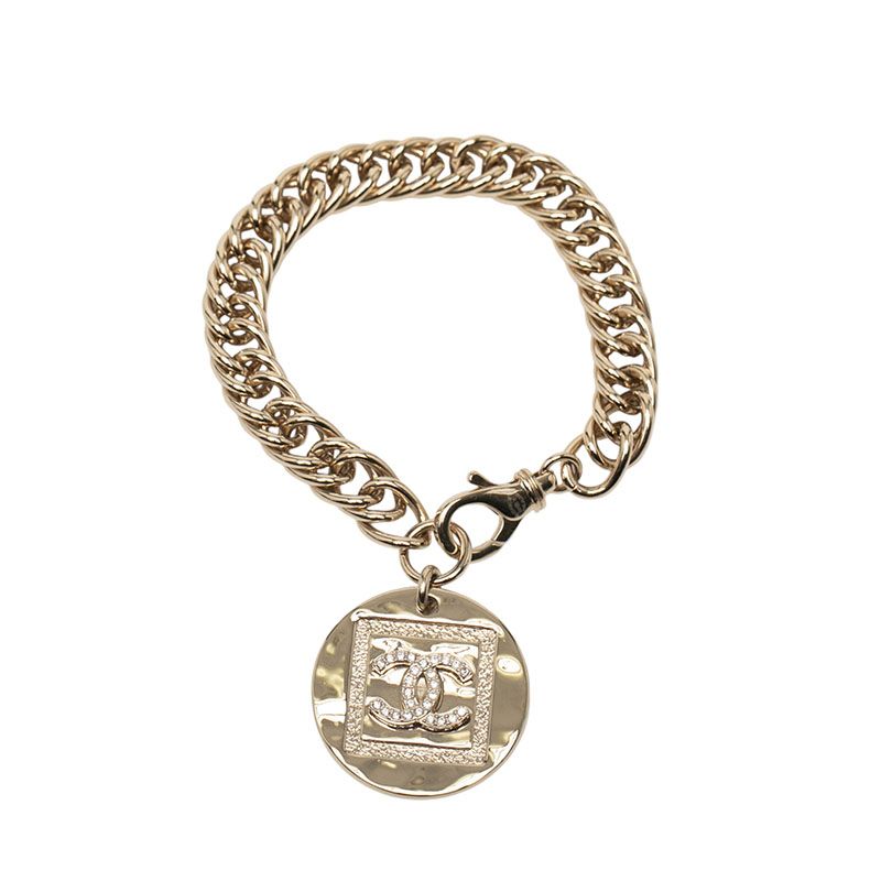 Chanel Coco Mark Chain Bracelet Gold Plated Rhinestone Ladies Chanel