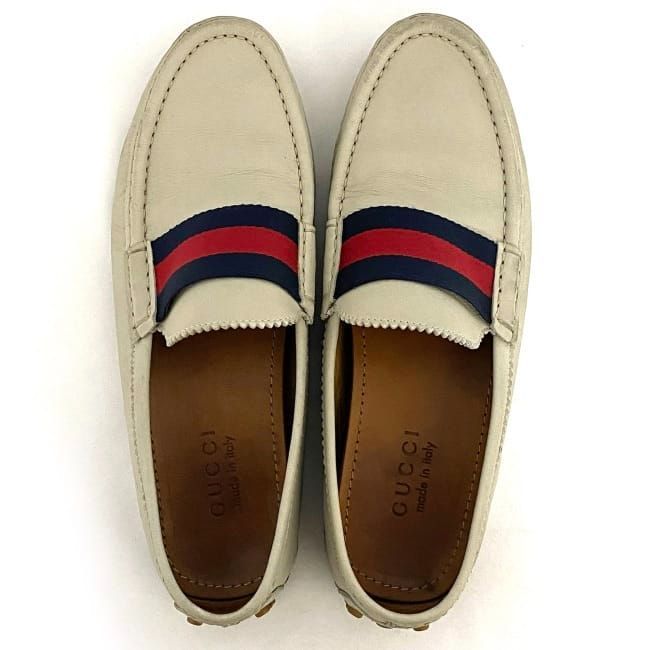 Gucci Driving Shoes Beige Navy Red Sherry