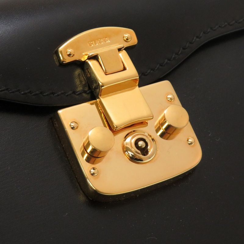 Gucci Lady Lock Leather Black Gold Hardware 000 01 0246 Vanity Bag Handbag