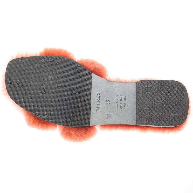 Hermes 23ss Oran Mouton Flat Sandals Rouge de Tulane 36