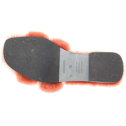 Hermes 23ss Oran Mouton Flat Sandals Rouge de Tulane 36
