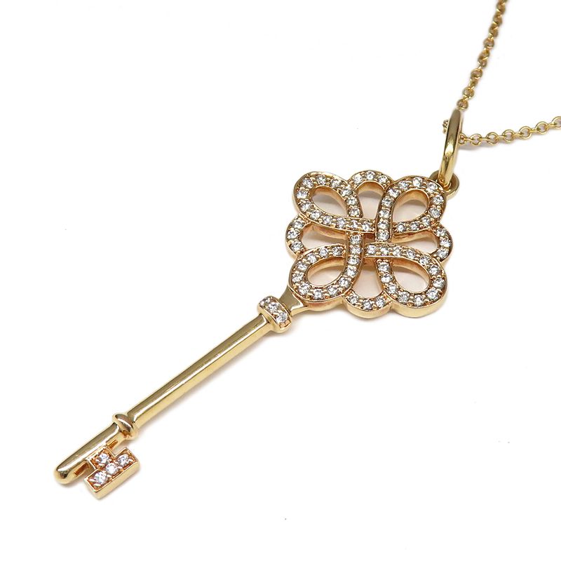 Tiffany & Co Necklace Knot Key Pendant Diamond Au75pg 18K Pink Gold