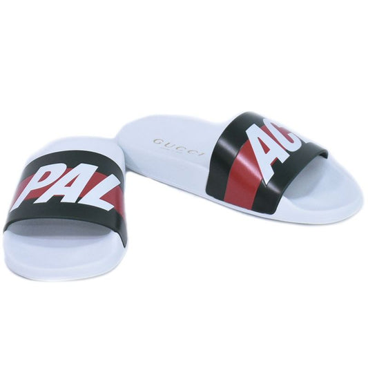 Authentic Gucci × Palace Logo Sherry Line Sandals 39 Rubber White Khaki Red