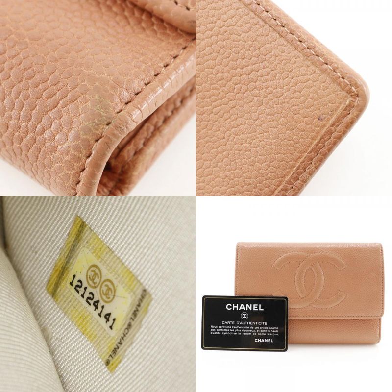 Chanel Coco Mark Caviar Skin Pink Women's Trifold Wallet