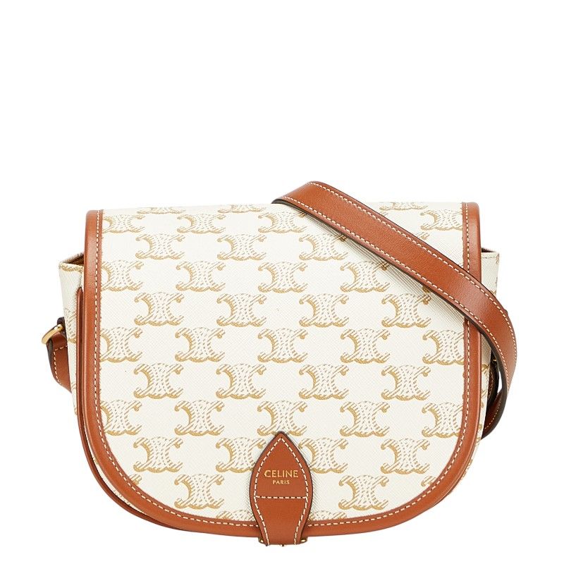 Celine Triomphe Crossbody Shoulder Bag White Brown PVC Leather Women's Celine