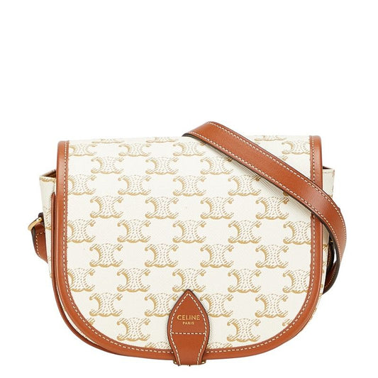 Celine Triomphe Crossbody Shoulder Bag White Brown PVC Leather Women's Celine