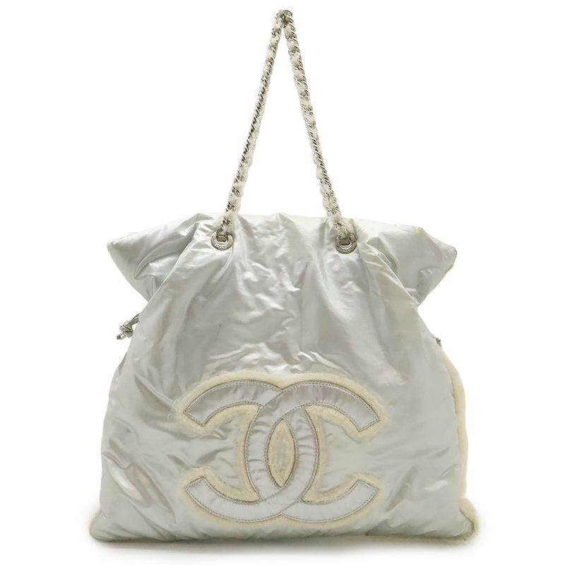 Chanel Coco Mark Fur Drawstring Chain Shoulder Bag Shoulder Nylon Fur Metallic