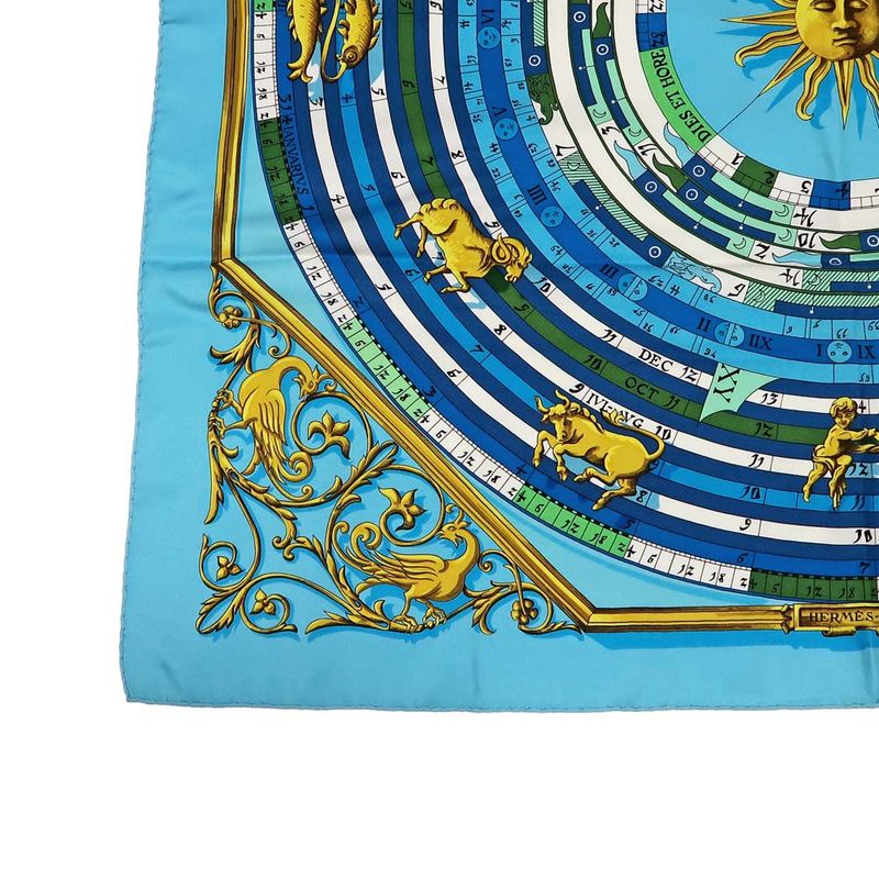 Hermes Carre 90 Scarf DIES ET HORE Astrology 100% Silk Blue - Cleaned