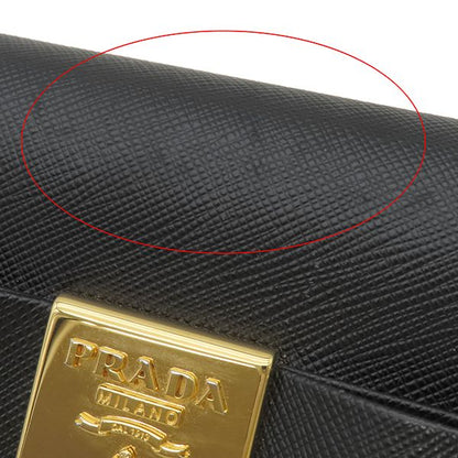 Prada Long Wallet Ribbon Flap Wallet Saffianoleather Black Goldhardware Black
