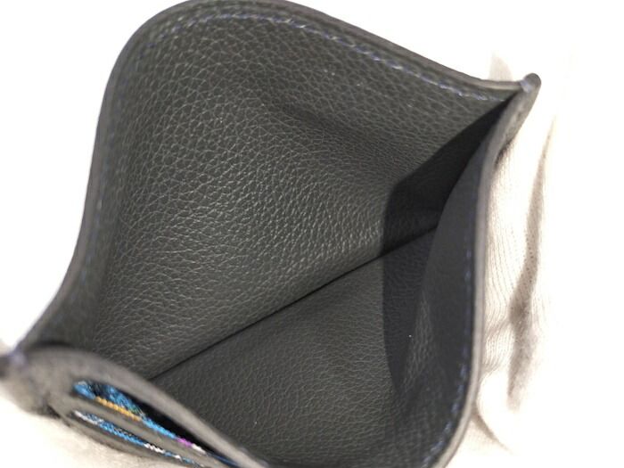 Hermes Citizen Twill Silk Quinn Card Case Leather Grayish W Engraved