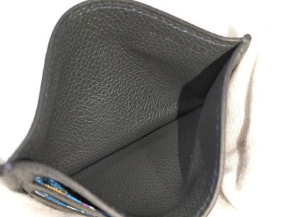 Hermes Citizen Twill Silk Quinn Card Case Leather Grayish W Engraved