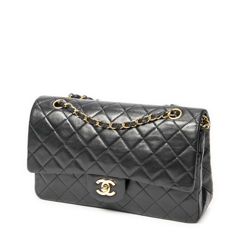 Chanelmatelasse W Flap Black Matelasse Lambskin Leather A