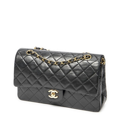 Chanelmatelasse W Flap Black Matelasse Lambskin Leather A