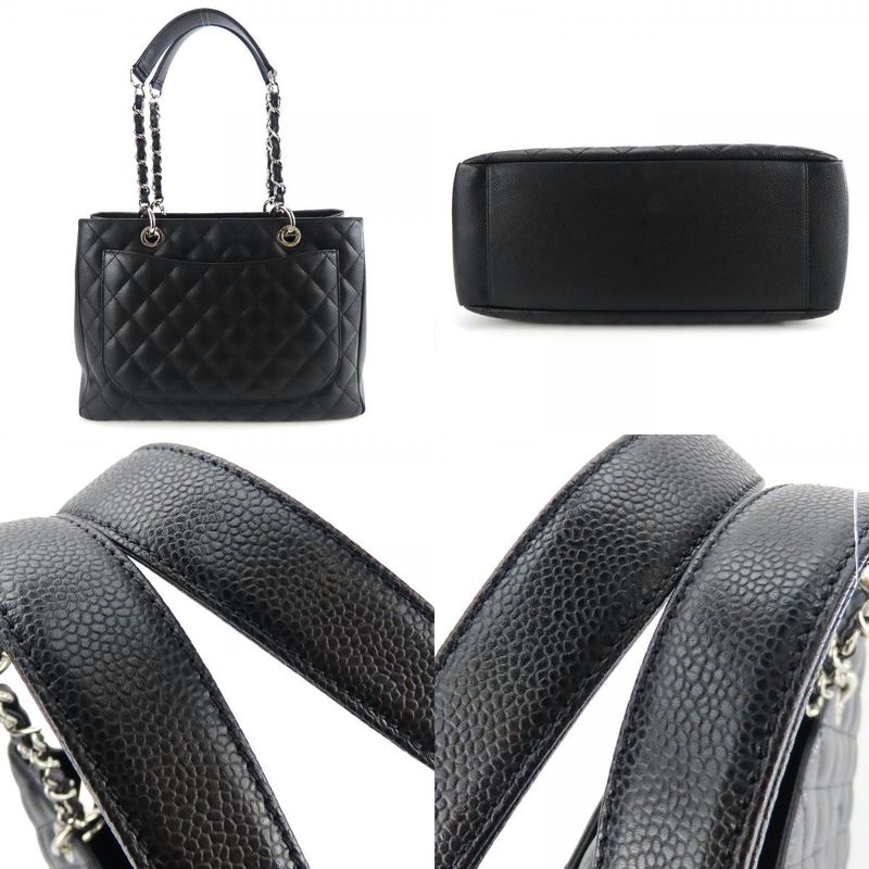 Chanel Tote Bag GST Matelasse Caviar Skin Black Silver Hardware Chain 14 Coco