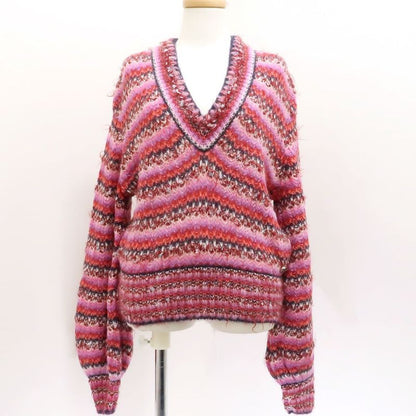 Chanel Border Knit P72980 K10502 Alpaca Silk V-neck Pink #36 Sweater Chanel