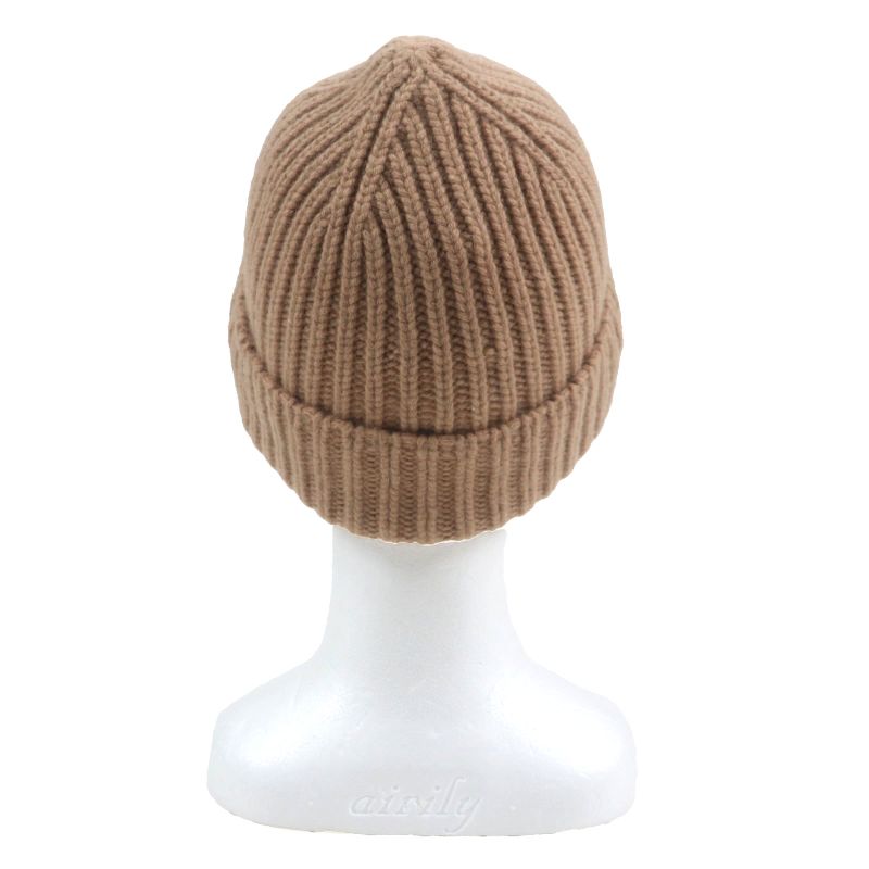 Gucci 764594 Double G Wool Cashmere Leather Use Cable Knit Hat Cap Beige M