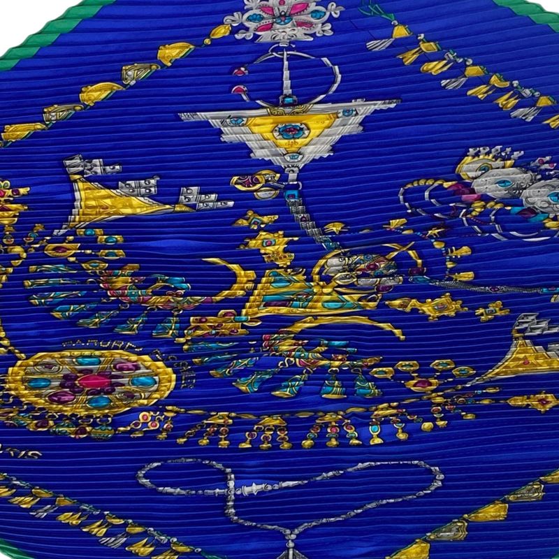 Hermes Silk Scarf Pleated Desert Accessories Blue