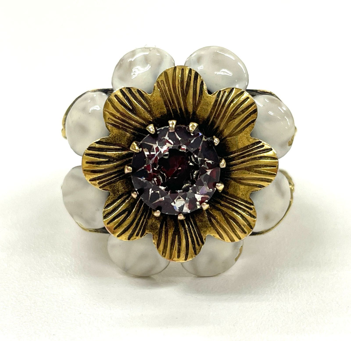 Gucci Flower Cocktail Ring S With Stones And GP White — view 2