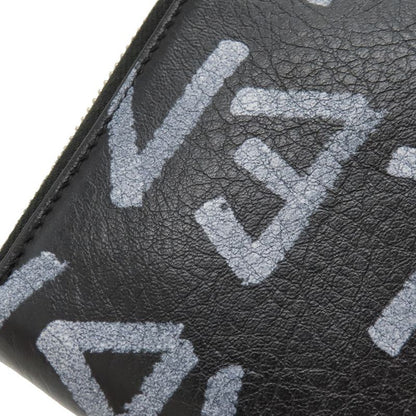 Balenciaga Long Wallet Round Zipper Graffiti Leather Black Silver Hardware