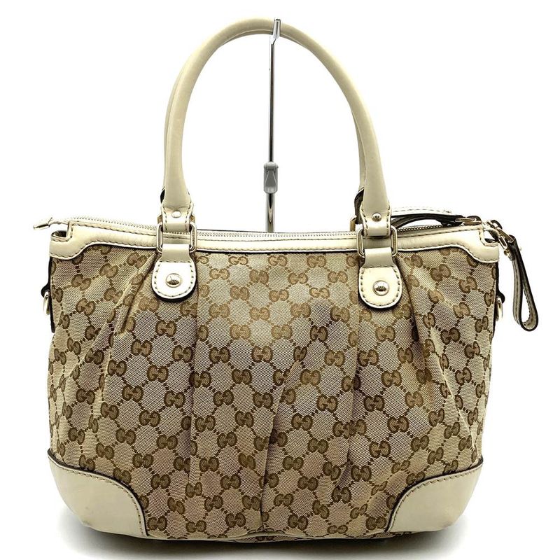 Gucci 247902 Tote Bag Beige/white GG Canvas/leather Ggkey Holder Ladies Fashion