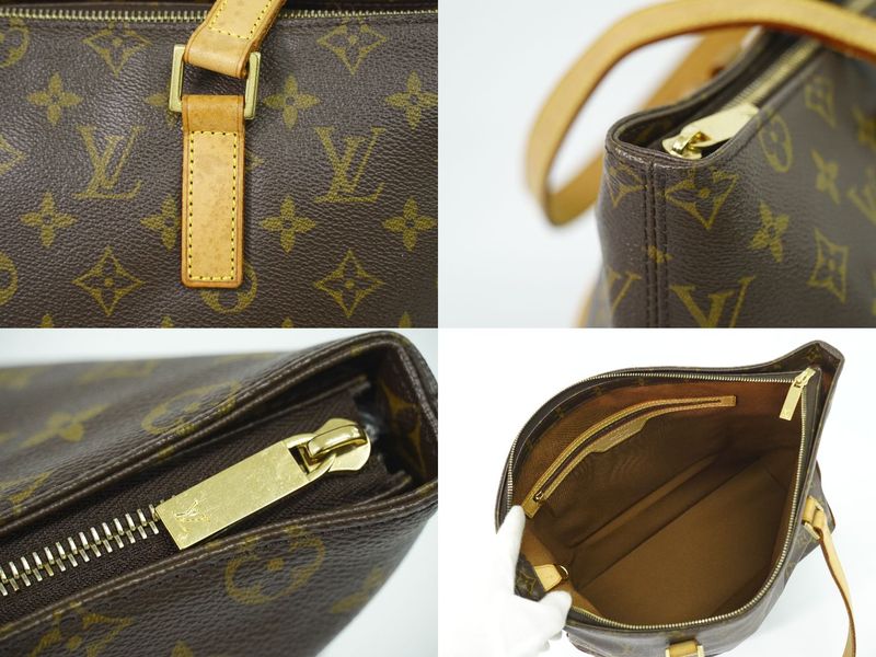 Authentic Louis Vuitton LV Cabas Mezzo Monogram Shoulder Bag Tote Bag Brown