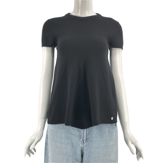 Current Hermes Short-sleeved Knit Black Cashmere H Button