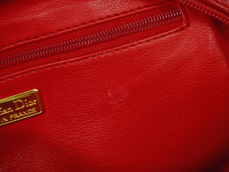 Authentic Christian DIOR Leather Mini Boston Bag Handbag Red Bag Pre-owned