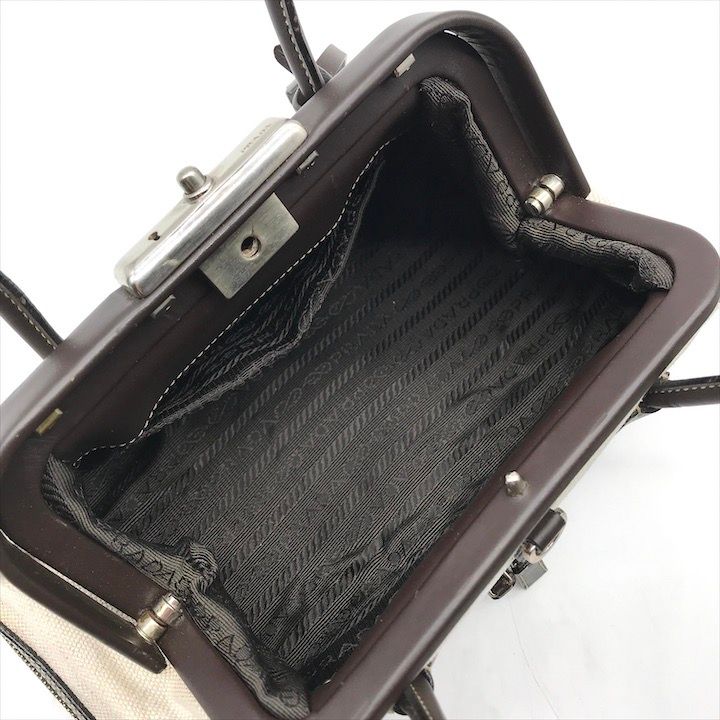 Prada Canvas Leather Mini Hand Bag Clasp Brown