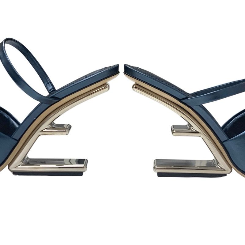 Fendi First Sandals Shoes Metallic Cles The Blue Silver Unused Metal Heel Strap