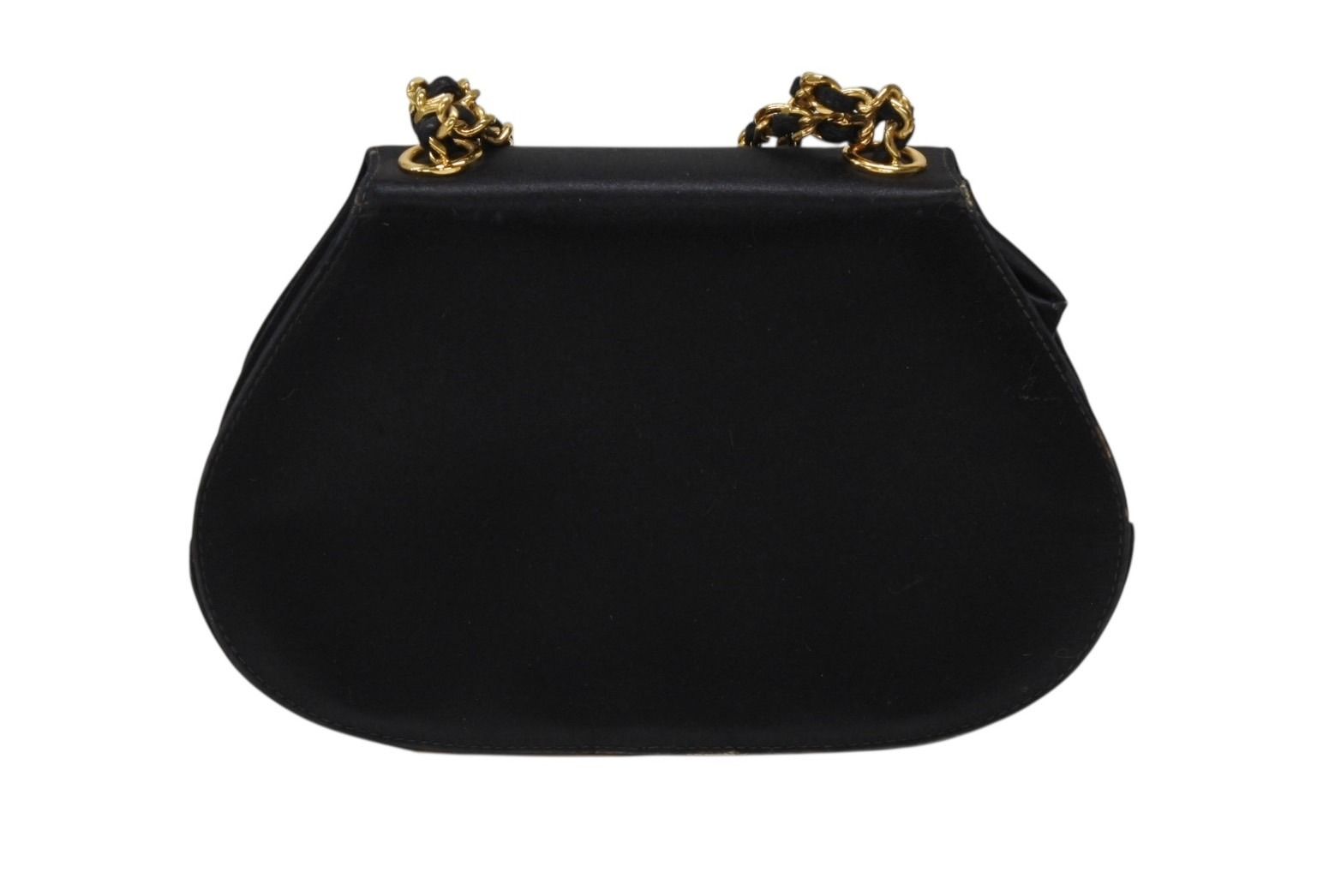 Chanel Half Moon Chain Bag CC Logo Satin Leather Black Gold — view 3