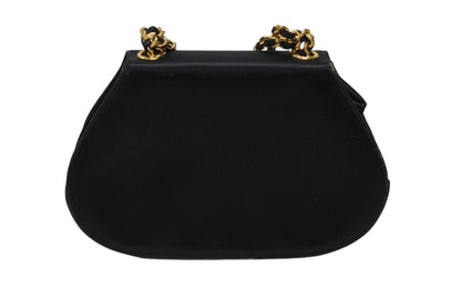 Chanel Half Moon Chain Bag CC Logo Satin Leather Black Gold — view 3
