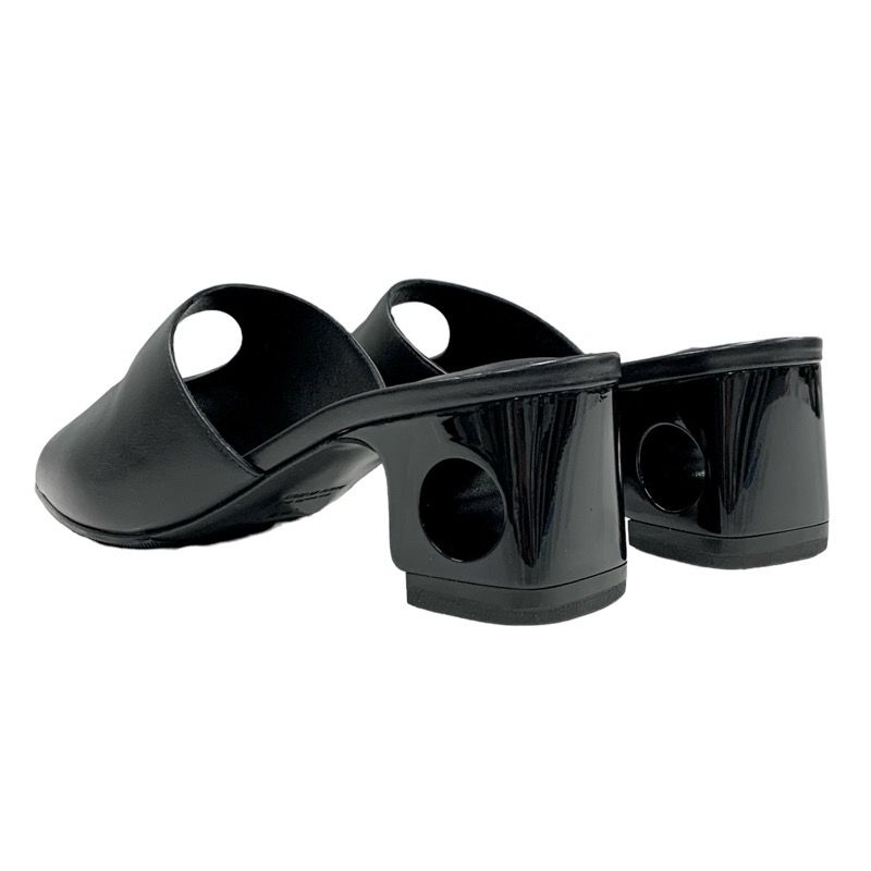 Hermes ELIA Sandals Shoes Leather Black Mule Circle Cut