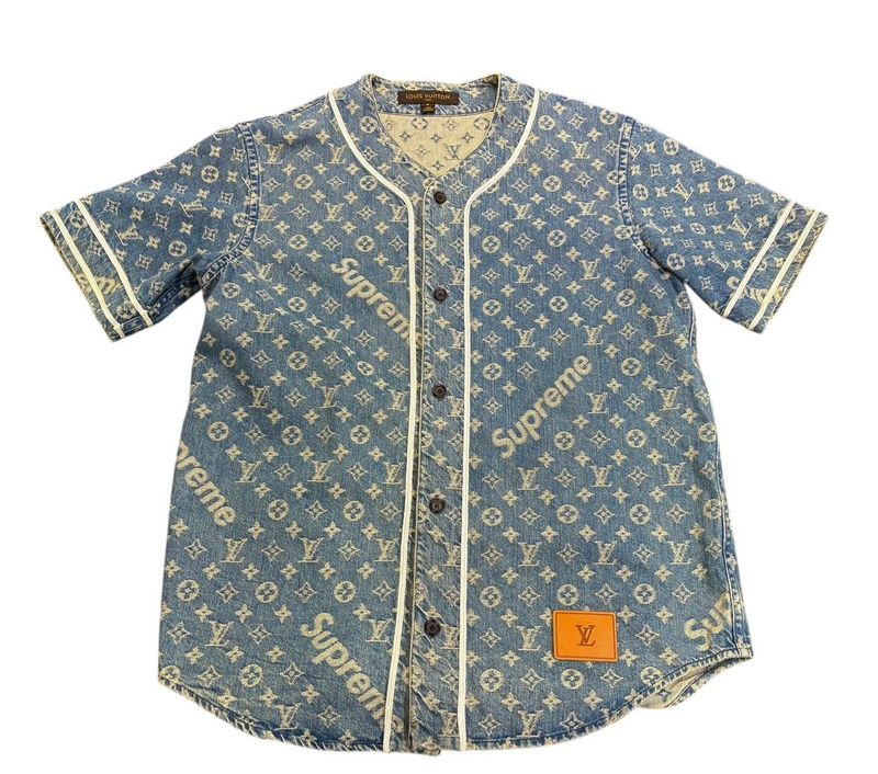 2254 Louis Vuitton Baseball Shirt Hdd92wall Monogram Denim Short Sleeve S Size
