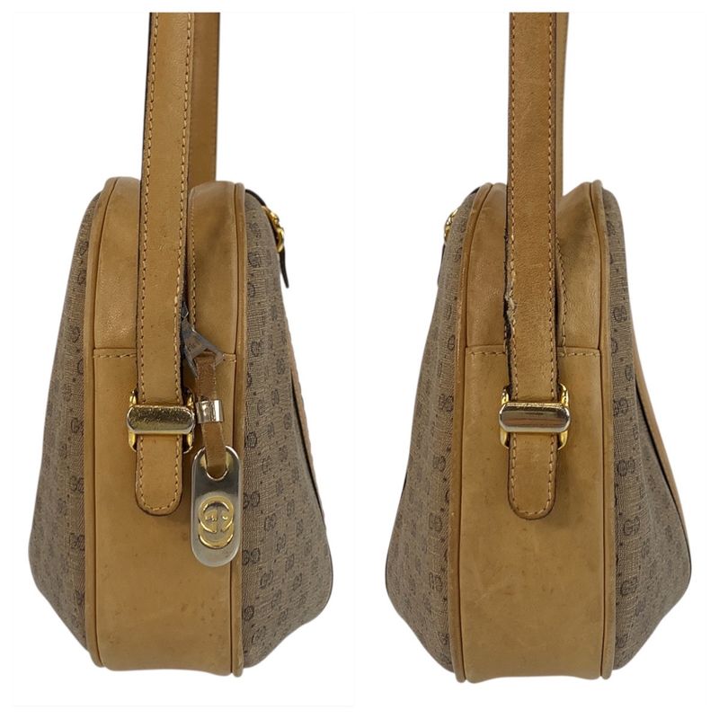 Gucci Vintage Old Gucci Micro GG Beige Gold Hardware Pvc/leather Shoulder Bag