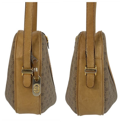 Gucci Vintage Old Gucci Micro GG Beige Gold Hardware Pvc/leather Shoulder Bag