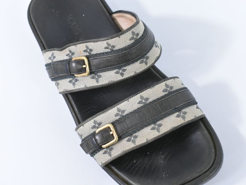 Authentic Louis Vuitton LV Monogram Comfort Sandals 36 Leather Canvas Black