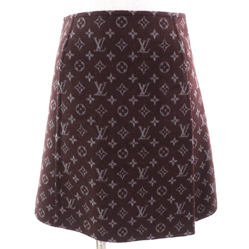 Louis Vuitton 21AW 1a90z6 Monogram Martin Girl Wool Silk Logo Button Mini Skirt