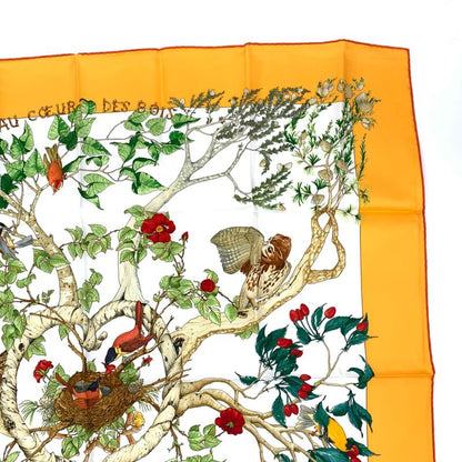 Grade Hermes Carre 90 AU Coeur DES BOIS In The Woods Orange 100% Silk
