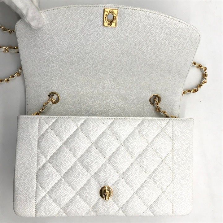 Chanel CC Logo Quilted Caviar Leather Diana Gold Chain Shoulder Bag