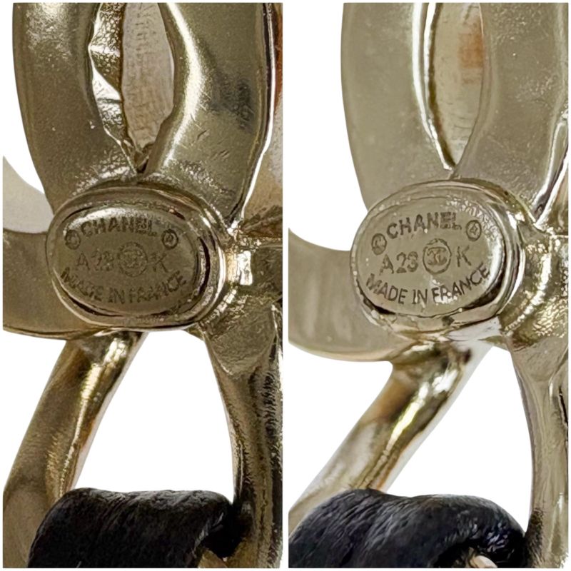 Chanel Hoop Earrings Rhinestone Materasse Coco Chain Leather Lambskin Black