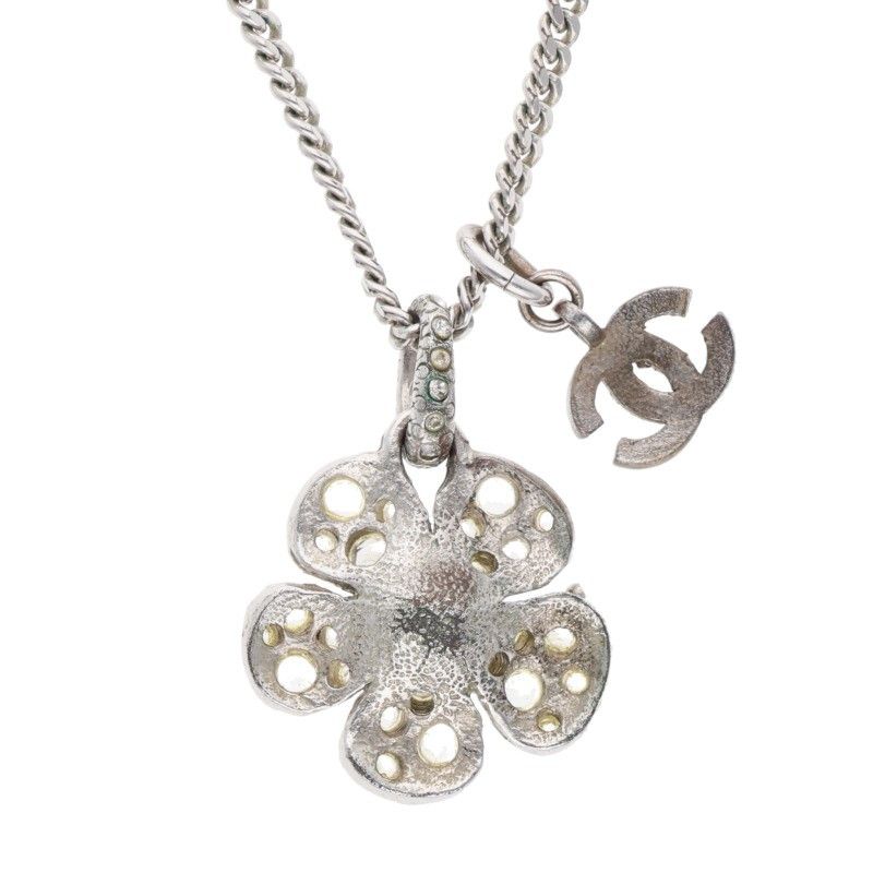 Chanel 08A Camellia Coco Mark Rhinestone Necklace Women