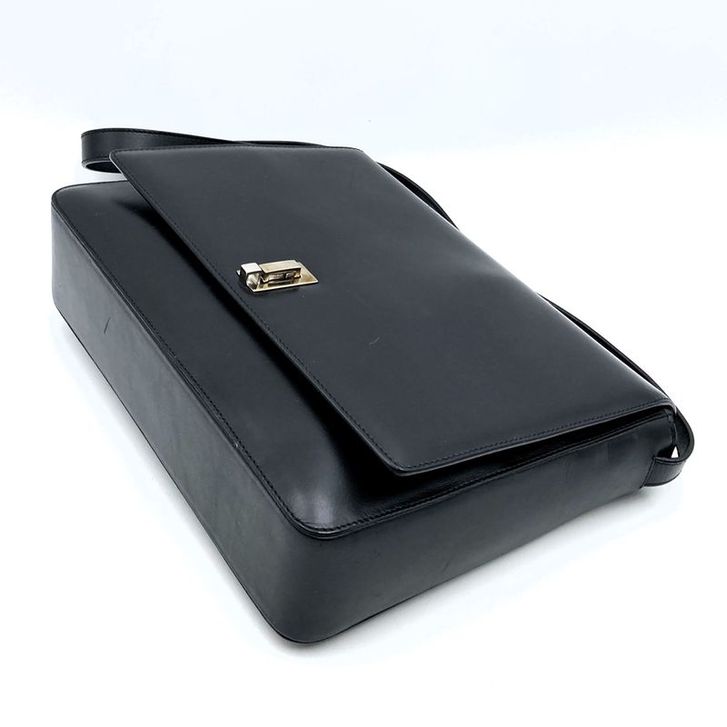 Gucci 001 3071 Shoulder Bag Leather Black Chic Vintage With Mirror Billfold